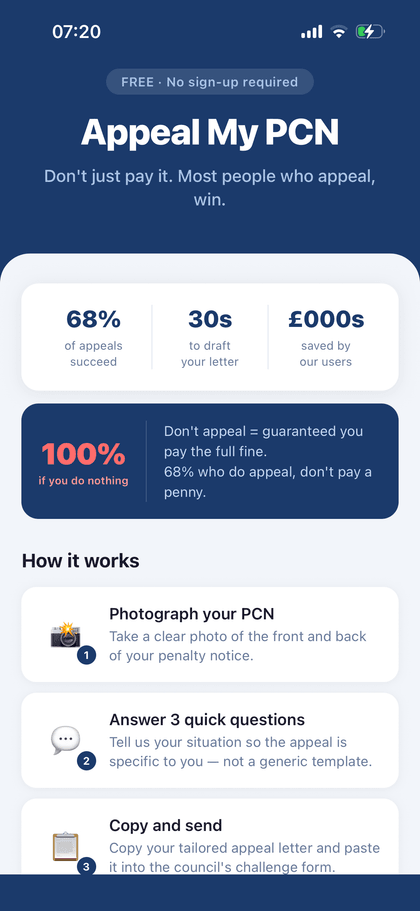 Appeal My PCN app home screen