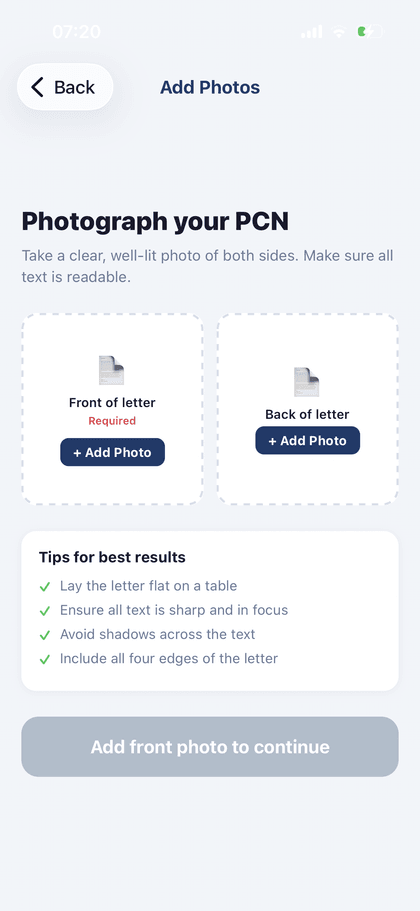 Answering appeal questions in the app